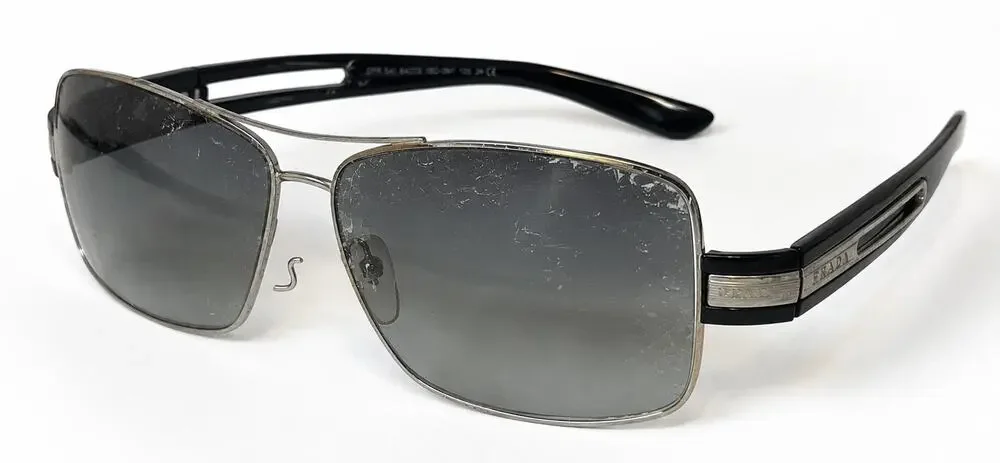 Authentic Prada SPR 54I 1BC-3M1 Sunglasses 64□12 Black Silver Read Wear